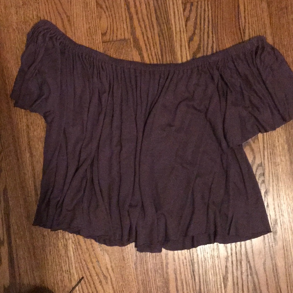 Off the shoulder purple shirt
